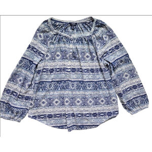 Women's CHAPS Blue White Patterned Blouse Size M